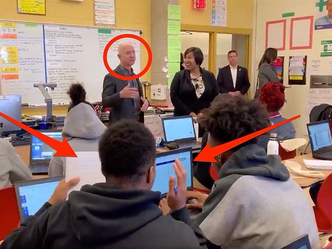 WATCH: A US student asks who is Jeff Bezos, as Amazon CEO stands next to him  