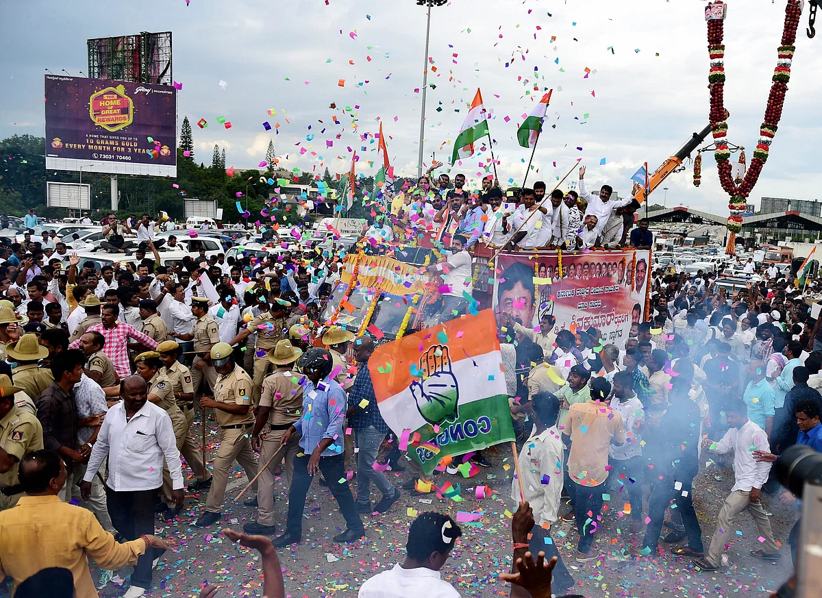 DK Shivakumar arrives to a rousing welcome in Bengaluru