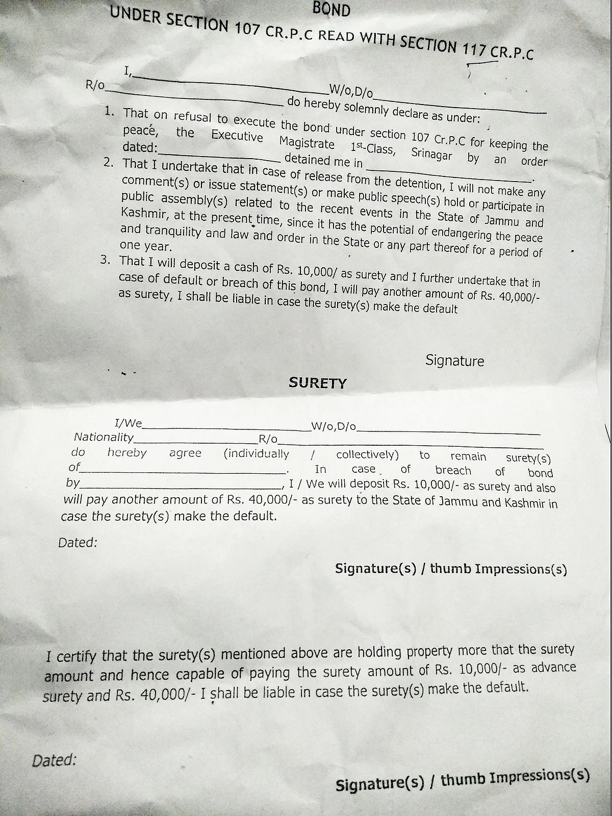 Jammu and Kashmir: Modi govt forcing detainees to sign a bond ensuring their silence on ‘recent events’