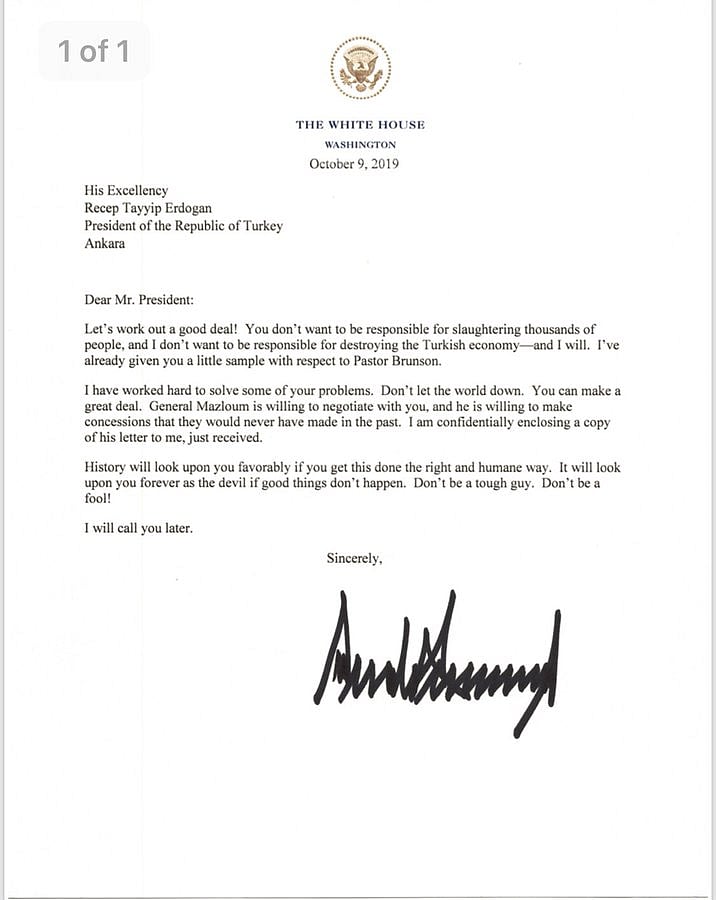 Donald Trump’s letter extraordinaire to Erdogan, ‘don’t be a fool’! 