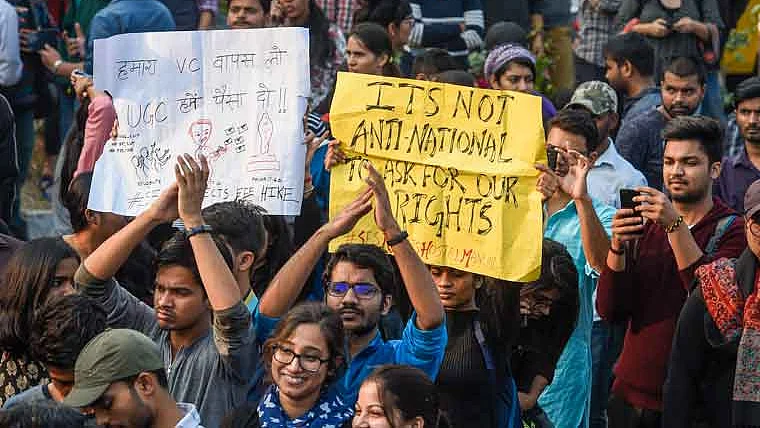 JNU students protesting against fee hike