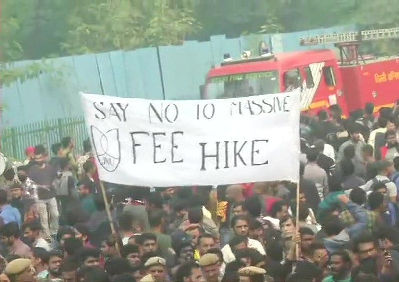 Students stage protest outside JNU over fee hike, dress code