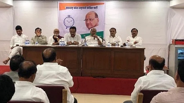 NCP chief Sharad Pawar chairing the meet of party MLAs at YB Chavan Centre in Mumbai on Saturday, Nov 23, 2019. More than 45 of the party’s 54 MLAs reportedly turned up at the meeting.