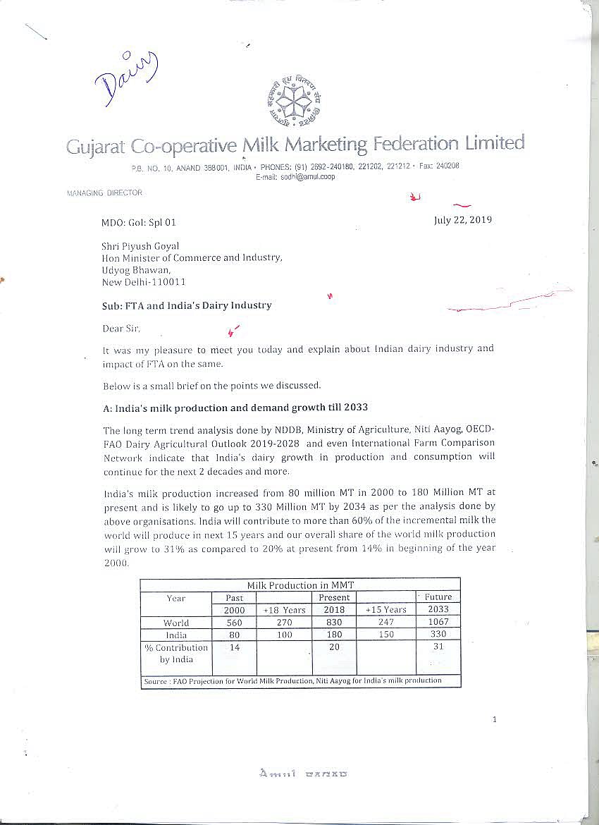 RCEP: Amul warns Modi govt, letter to Piyush Goyal likely to fall on deaf ears