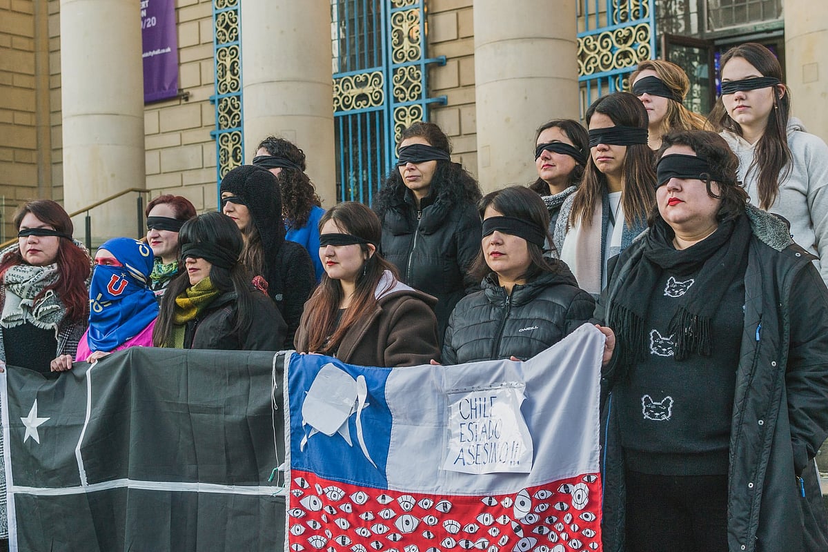 A young woman calls for flash mob on violence against women on the lines of Chilean feminist protest      