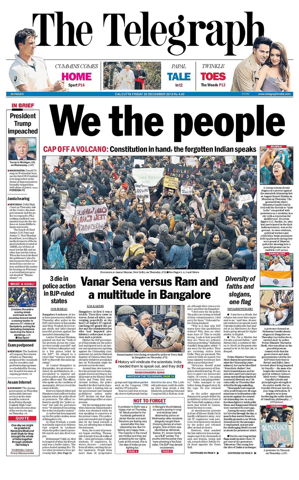 Front Pages This Morning - December 20, 2019