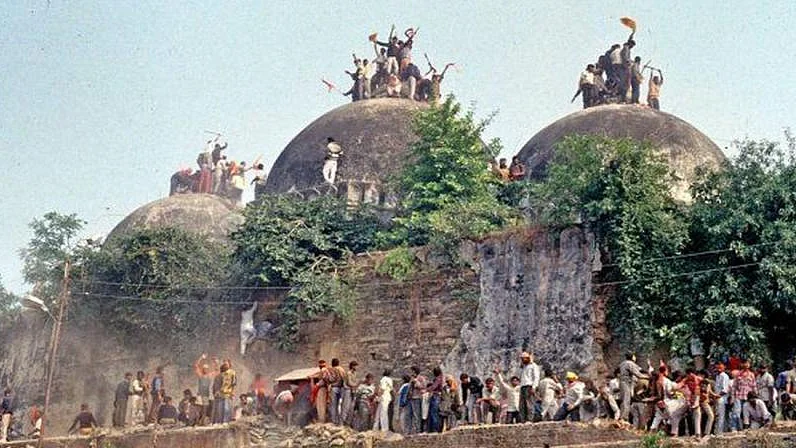Babri Masjid in Ayodhya being pulled down by a Hindutva mob on December 6, 1992 (file photo)