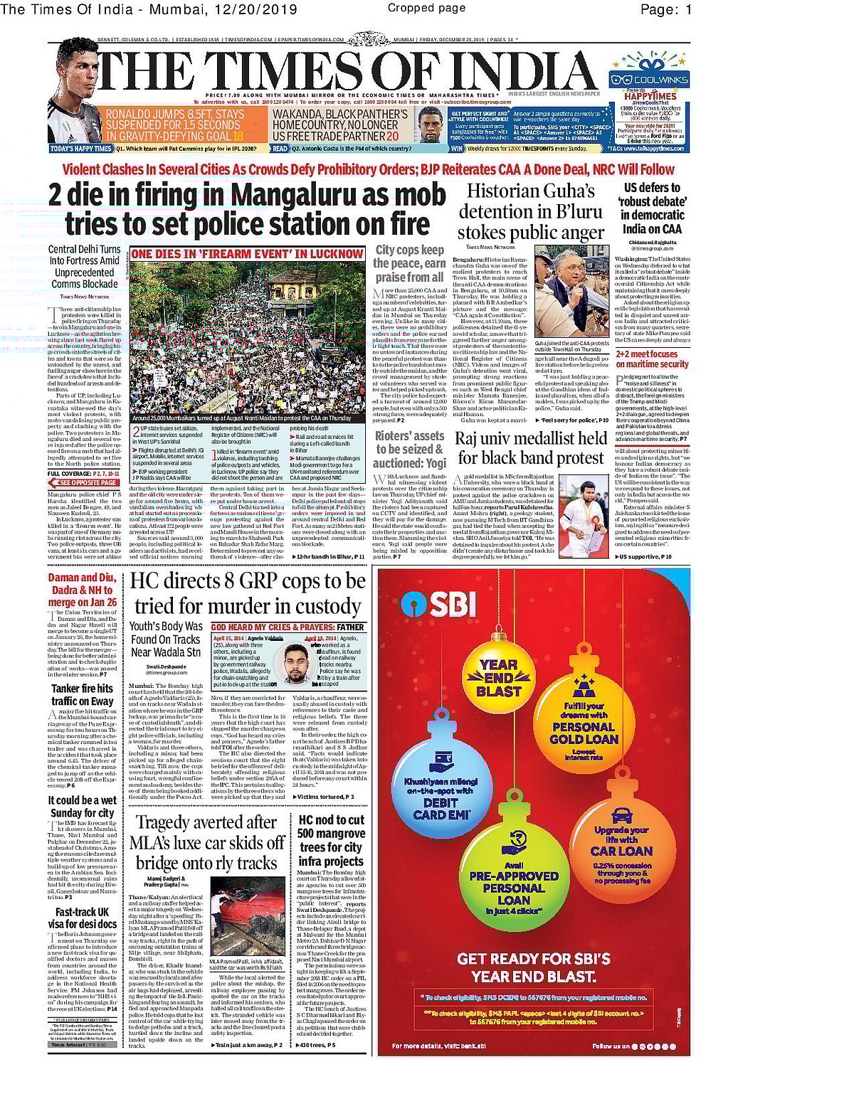 Front Pages This Morning - December 20, 2019