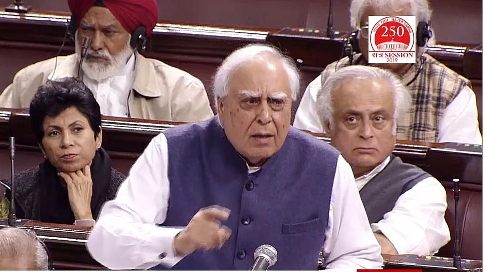 Senior Congress leader Kapil Sibal speaking on Citizenship Bill in Rajya Sabha ob Wednesday, Dec 11, 2019 (Photo courtesy: RSTV)