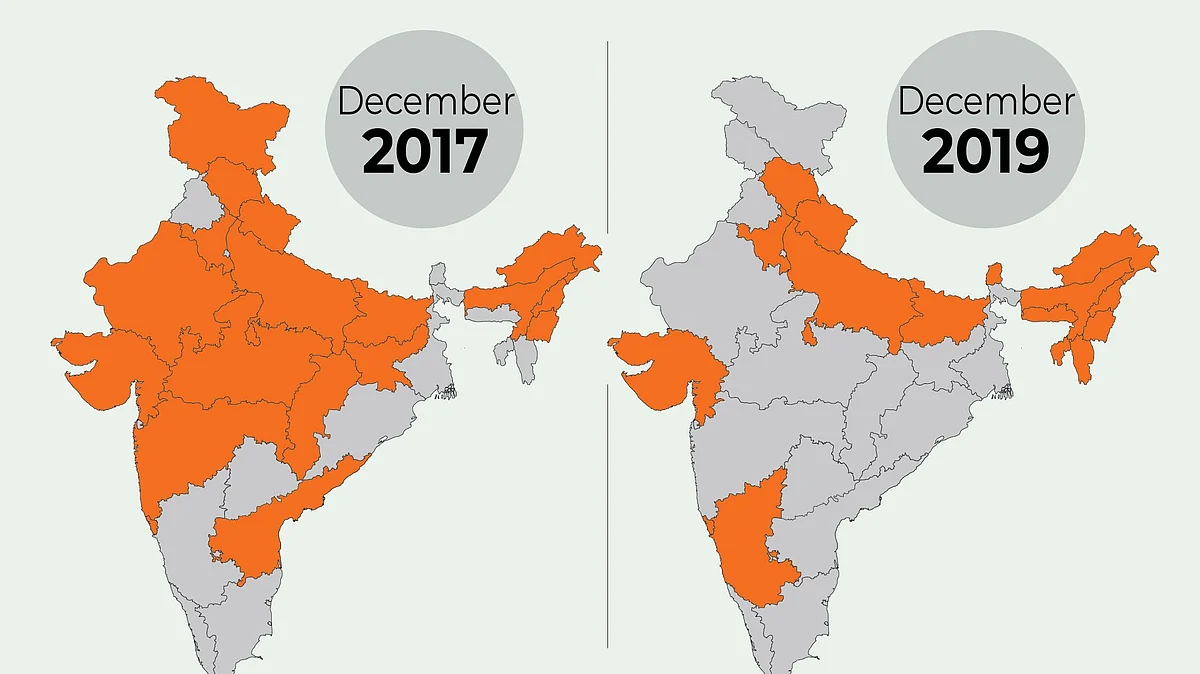 The saffron denotes the BJP governments (Image courtesy: Social media)