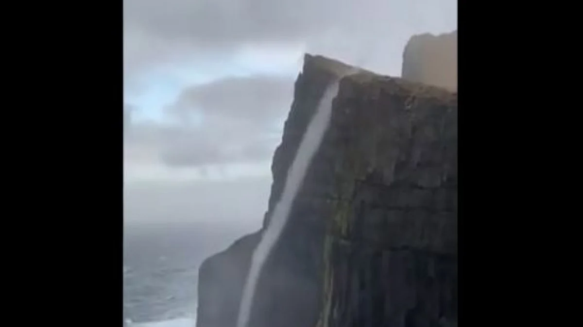 WATCH: Defying gravity water flows upwards in Faroe Islands!