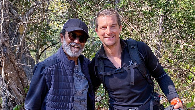 Actor Rajinikanth with Bear Grylls (Photo Courtesy: ANI)