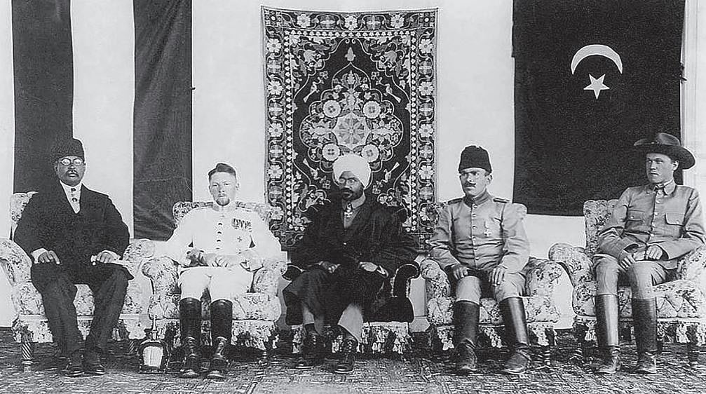 Maulavi Barkatullah, Werner von Hentig, Raja Mahendra Pratap, Kâzım Orbayand Walter Röhr on the occasion of India’s first government in exile &nbsp;
