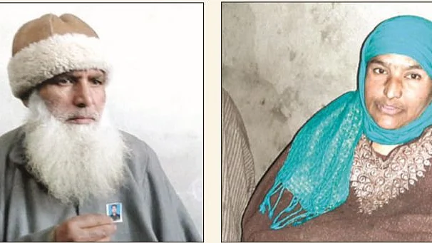 Nazir Ahmad Khan (left) whose son is in a UP jail, Zamrooda (right) whose son is lodged in Agra Jail&nbsp;