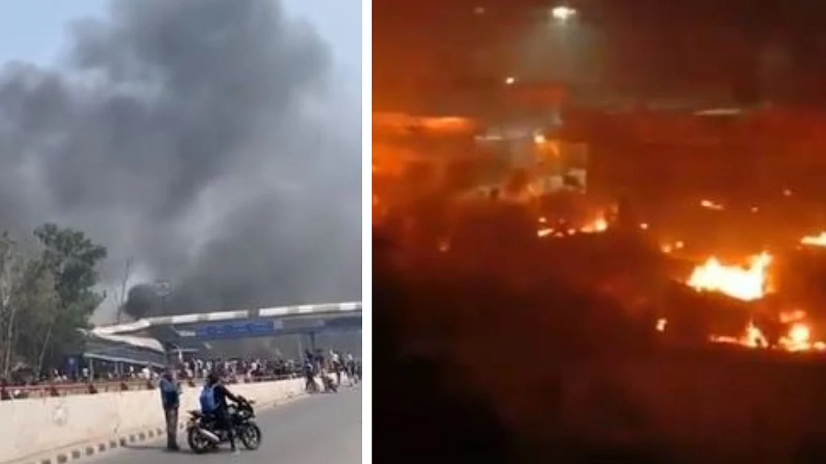 Screenshots from videos depicting incidents of arson and violence in northeast Delhi&nbsp;