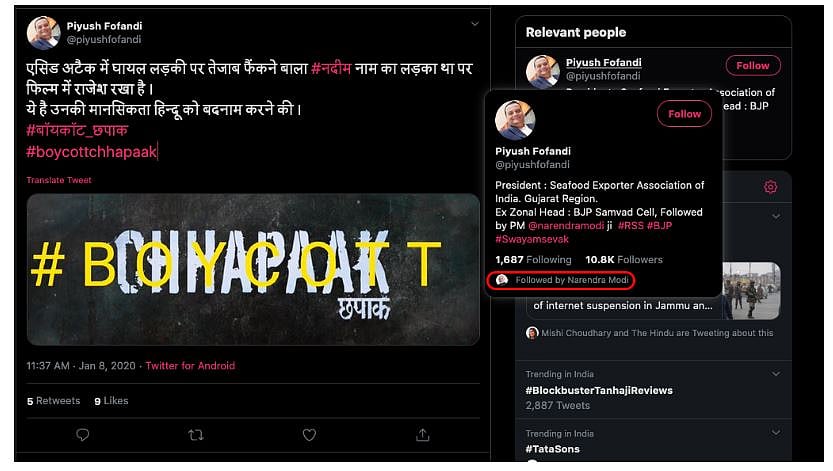 How Twitterati followed by PM Modi spread misinformation about Deepika Padukone’s ‘Chhapaak’  