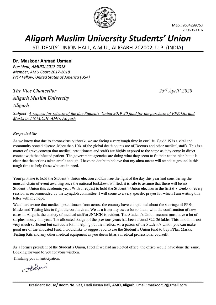 Former AMUSU president asks AMU VC to utilise Students’ Union fund to fight COVID-19