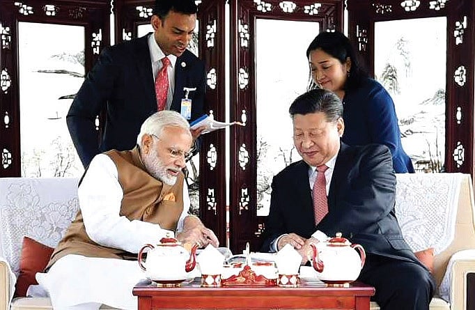 <b>Wuhan, China April, 2018:</b> Prime Minister Narendra Modi and Chinese President Xi Jinping in Wuhan, China