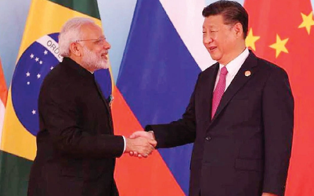 <b>Xiamen, China, September 4, 2017: </b>Chinese President Xi Jinping welcomes Prime Minister Narendra Modi atInternational Conference Center in Xiamen