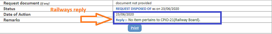 Ministry of Railways reply to RTI filed by Navneet Chaturvedi