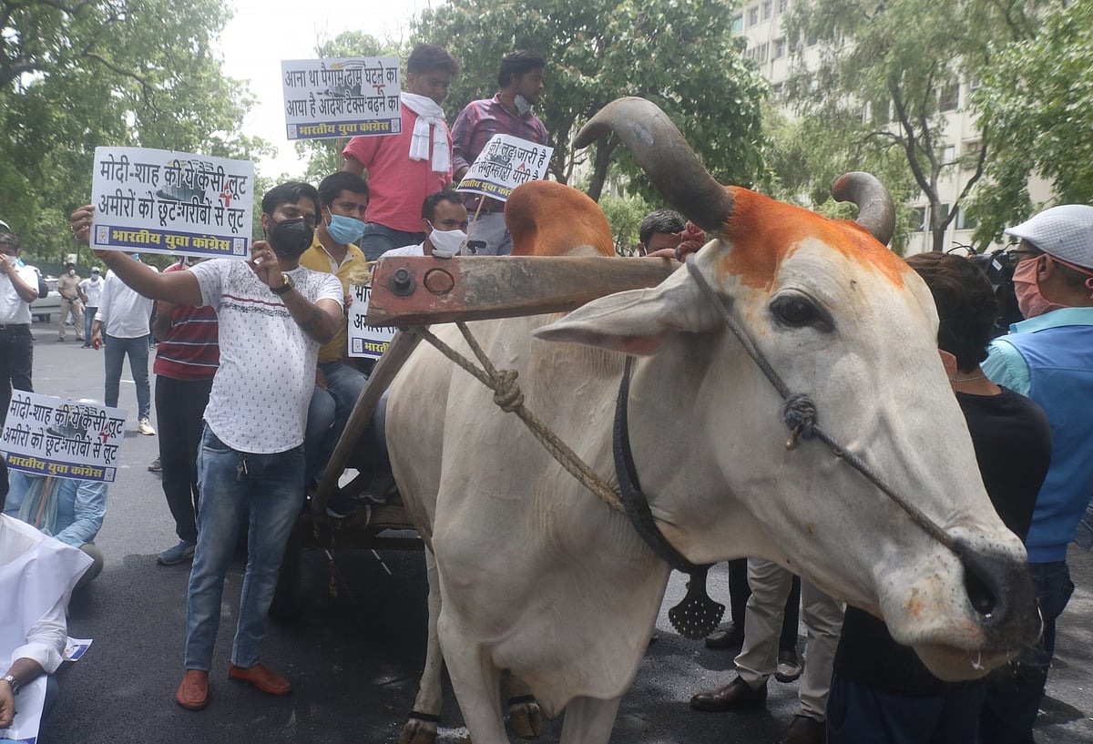 Delhi Congress holding protest against constant fuel price hike (IANS Photo)