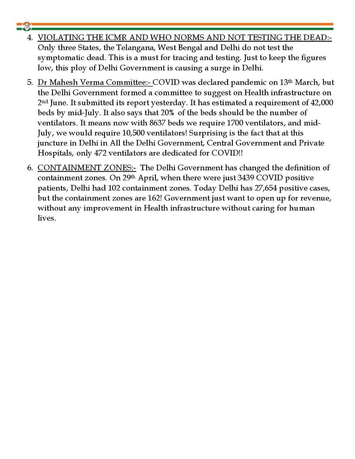 Delhi govt is violating ICMR norms on testing dead: Congress