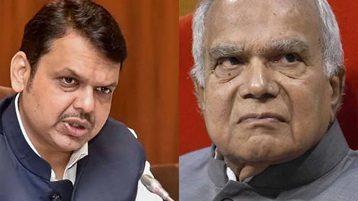 Tamil Nadu Governor Banwarial Purohit (Right) and Devendra Fadnavis (Left)