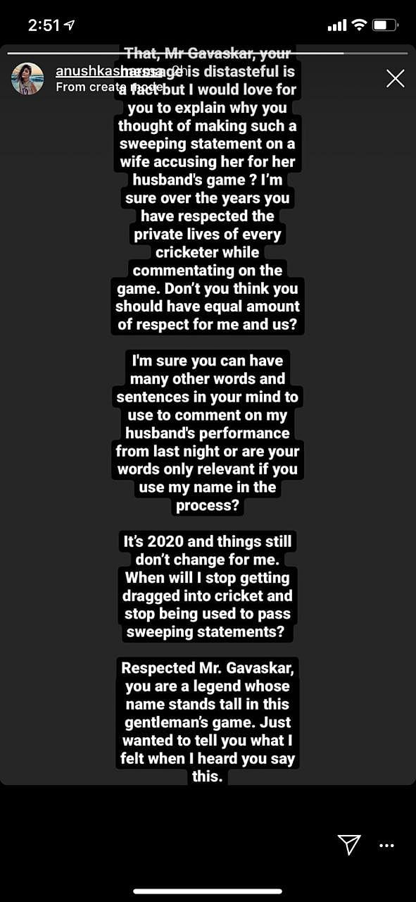 Anushka hits back at Gavaskar: Your message is distasteful