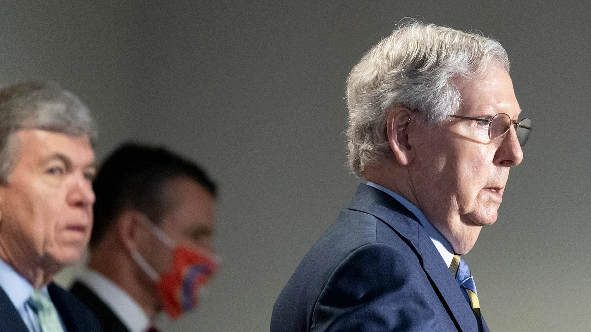 U.S. Senate Majority Leader Mitch McConnell (R) speaks during a press conference on Capitol Hill in Washington D.C. June 9, 2020 (IANS Photo)