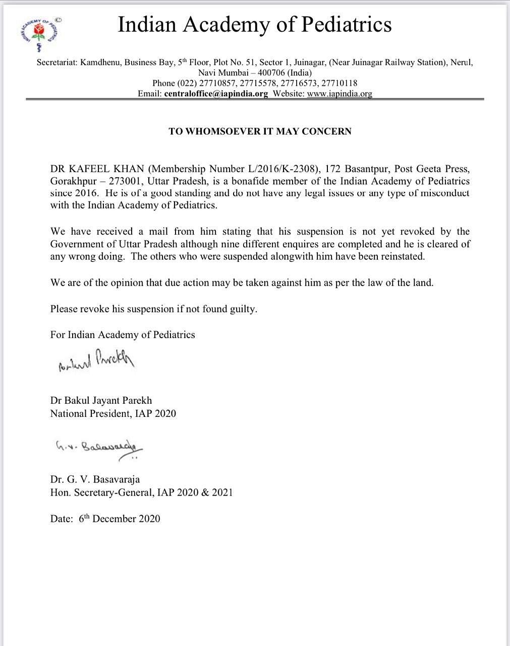 Indian Academy of Pediatrics urges UP to revoke suspension of Dr Kafeel Khan