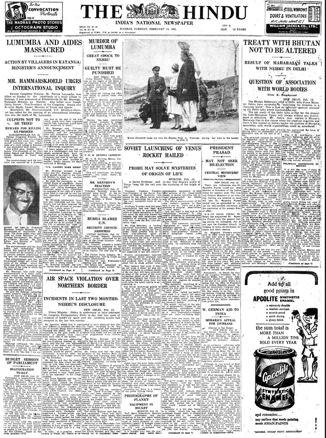 What some papers reported on Valentine’s Day in 1961