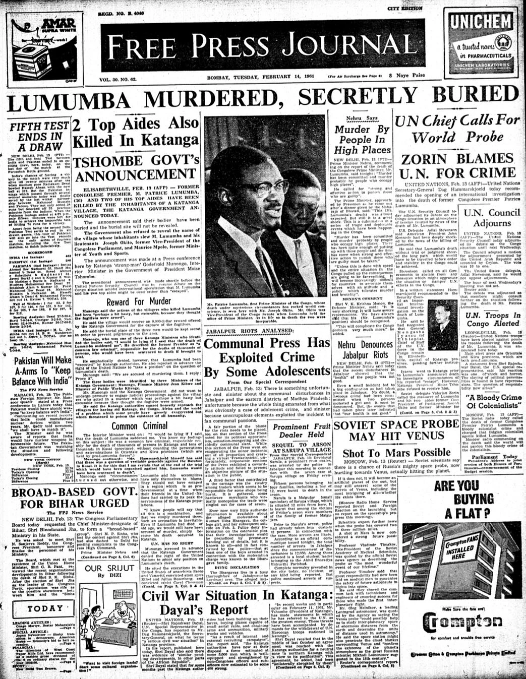 What some papers reported on Valentine’s Day in 1961