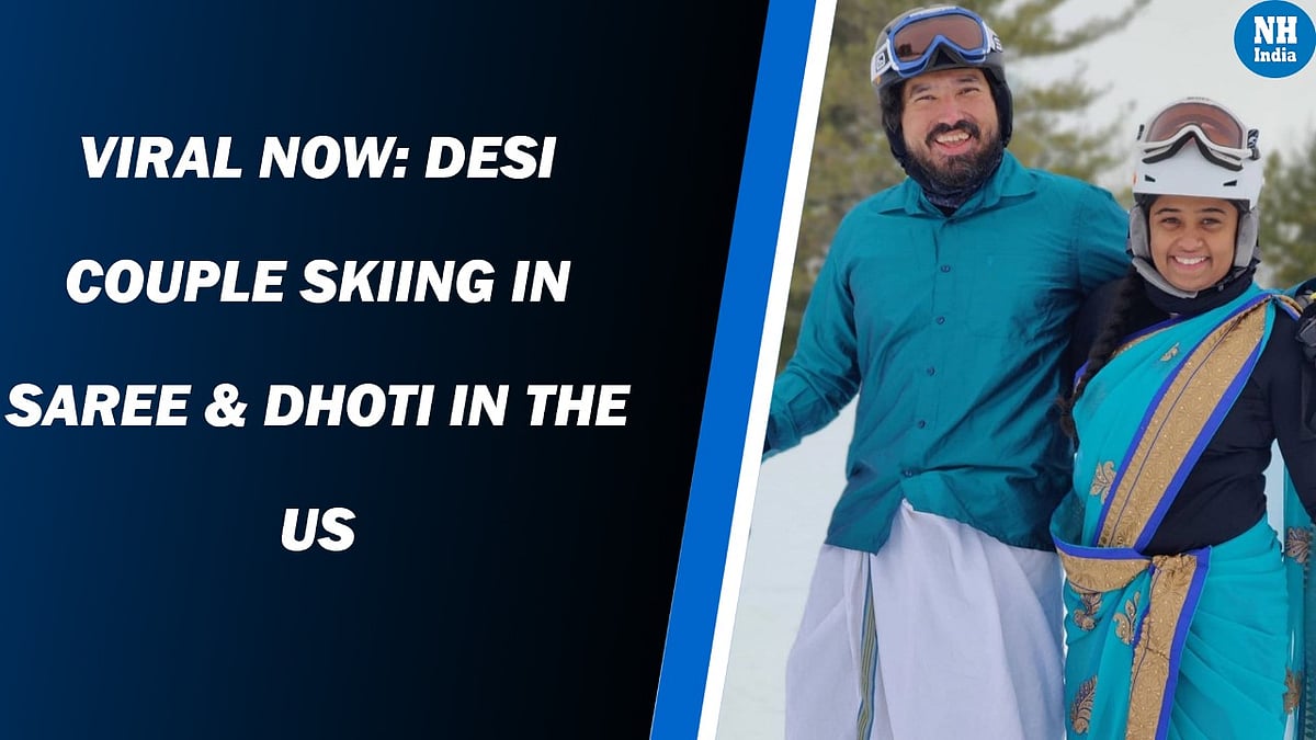 Viral now: Desi couple skiing in Saree & Dhoti in the US 