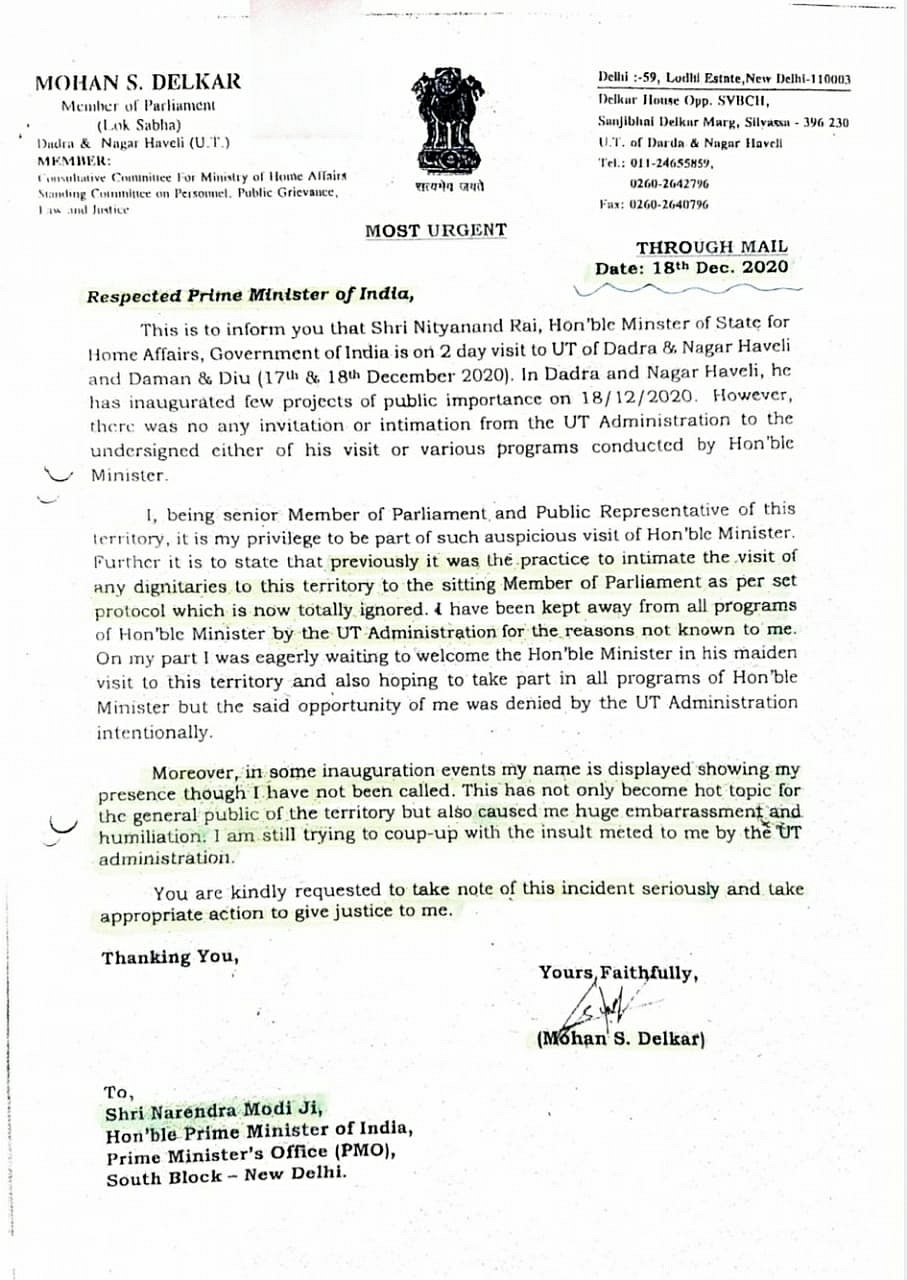 Before suicide, MP Delkar frantically sought help from PM Modi, Home Minister Amit Shah & LS Speaker Om Birla