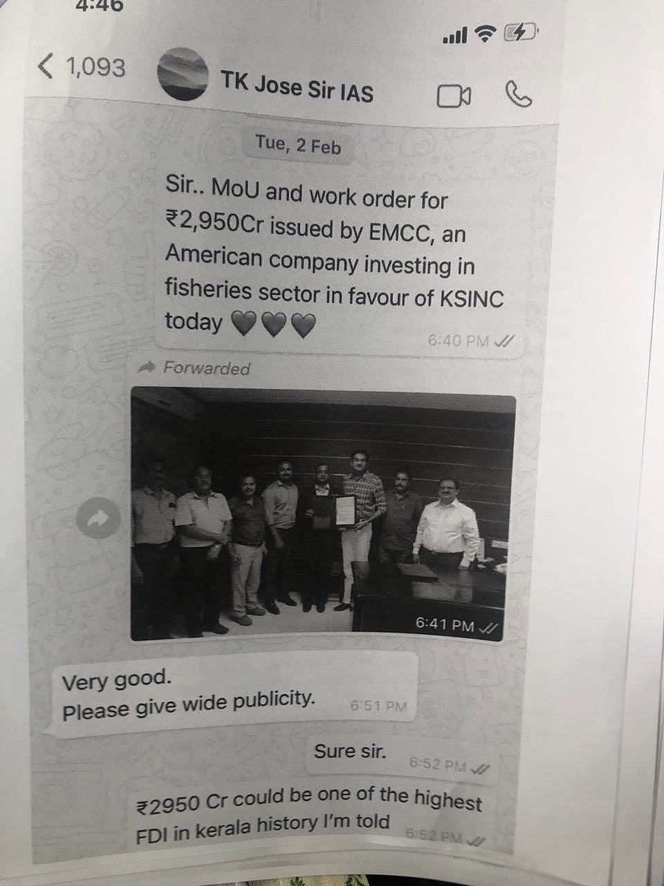 WhatsApp chats show Kerala CM  knew about the Rs 5,000 cr deep-sea trawling contract with US firm       