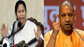 West Bengal CM Mamata Banerjee (left) and Yogi Adityanath