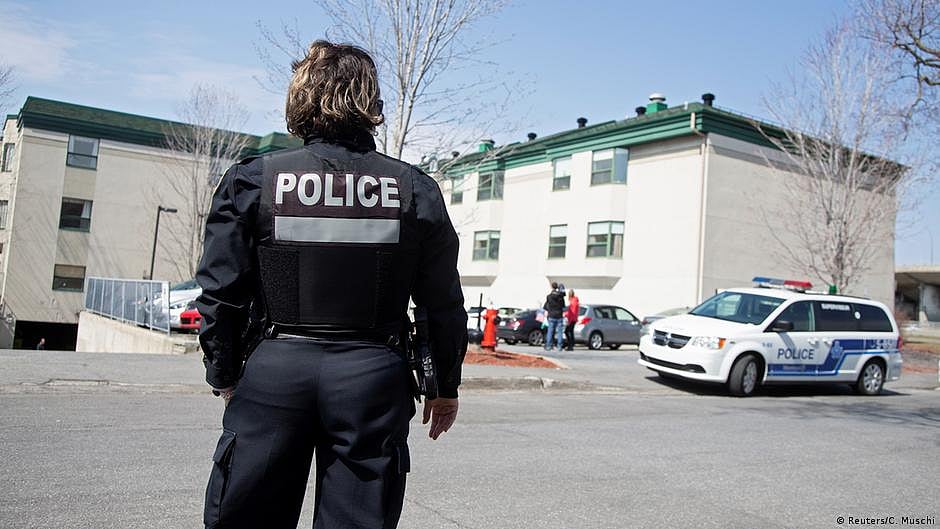 A police officer stands guard in Canada amid heightened security.