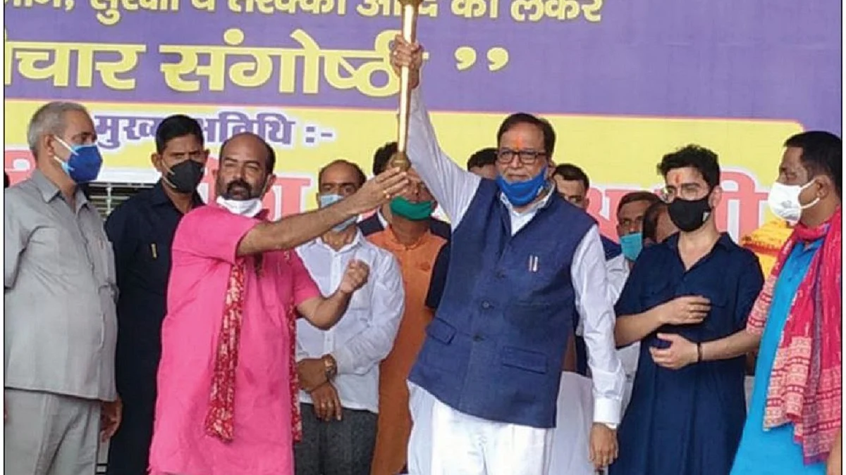 BSP leader and Rajya MP Satish Chandra Mishra at the ‘Prabuddh Varg Sammelan’ in Ayodhya, July 23, 2021