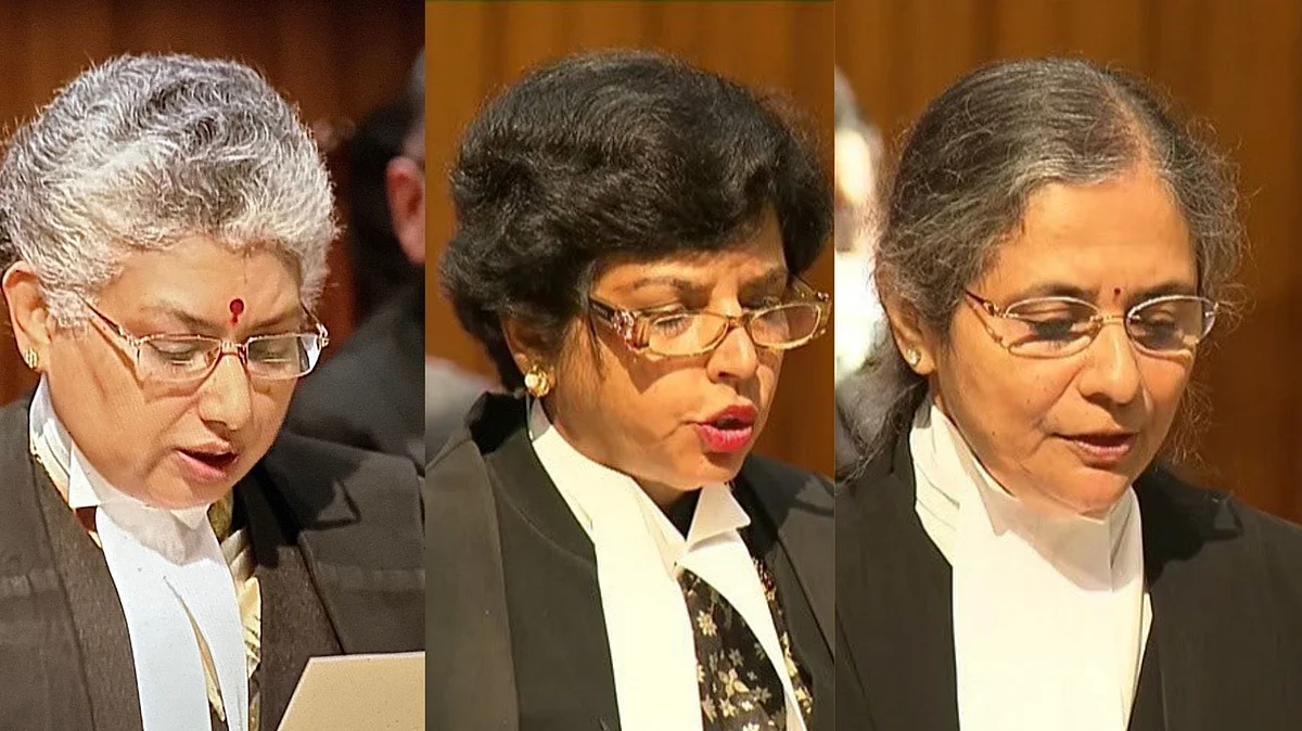 (Left to Right) Justice BV Nagarathna, Justice Hima Kohli, and Justice Bela M Trivedi