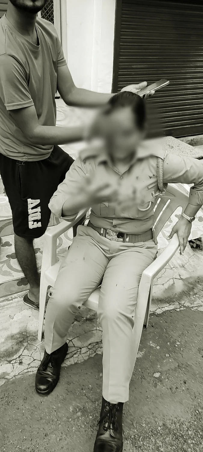 The cop was attacked with an iron rod