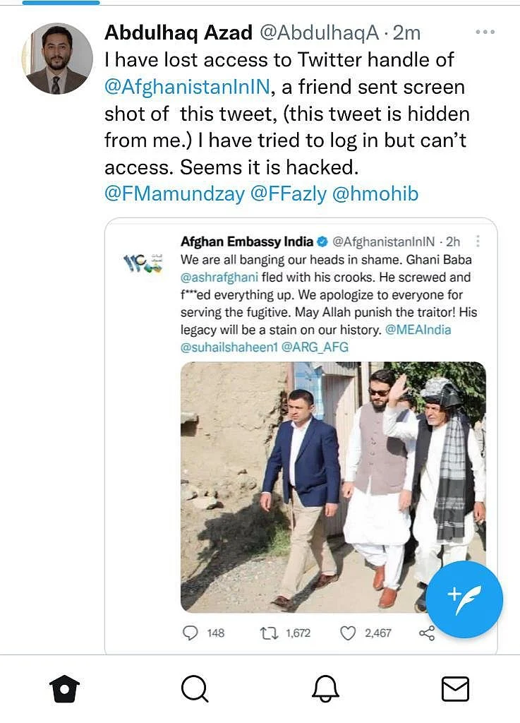 Twitter account hacked, says official after Afghan embassy tweets slamming Ghani