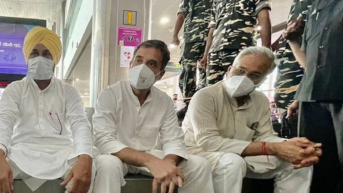 Congress leader Rahul Gandhi, Chhattisgarh CM Bhupesh Baghel and Punjab CM Charanjit Singh Channi detained at the Lucknow airport