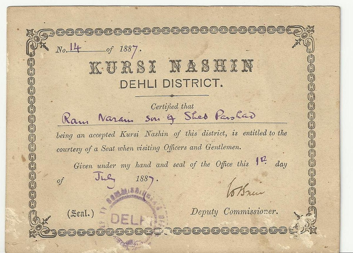 Kursi Nashin: Being 'entitled' to a chair in British Raj
