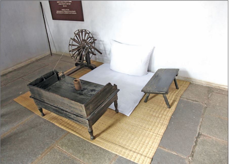 The simple office space of Gandhi. He sat on
the floor, worked on a low table and met all
dignitaries in this sparsely furnished room