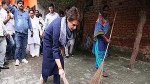 Priyanka picks up broom in Dalit hamlet in response to Yogi's comment