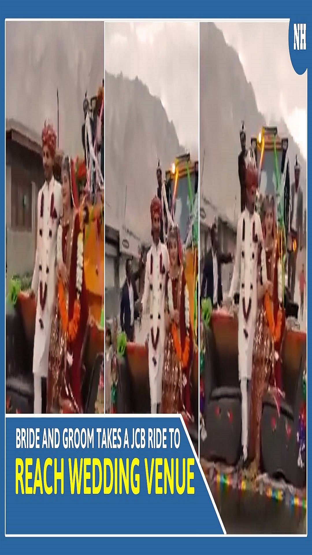 Bride and groom rakes a JCB ride to reach wedding venue, video goes viral 