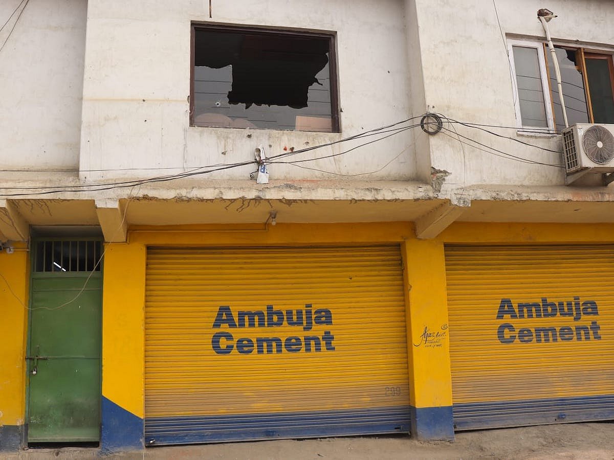 The damaged building where the alleged encounter took place on Monday afternoon