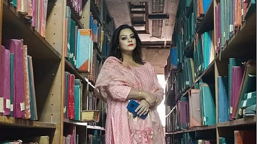 Husn Ara inside the Azad library at ICCR