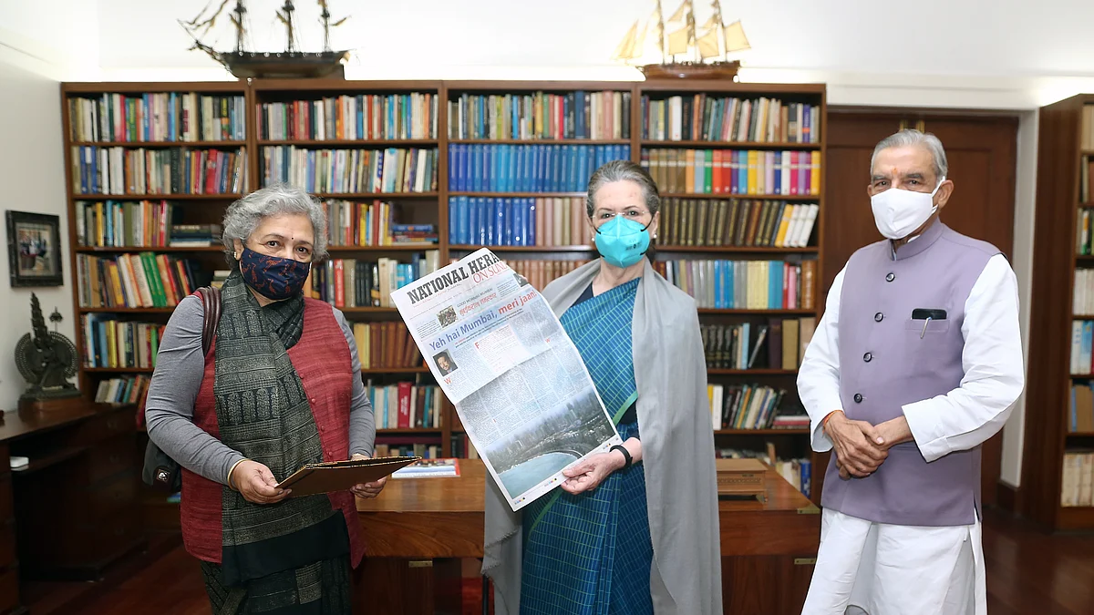 Mumbai edition of National Herald presented to Congress president Sonia Gandhi