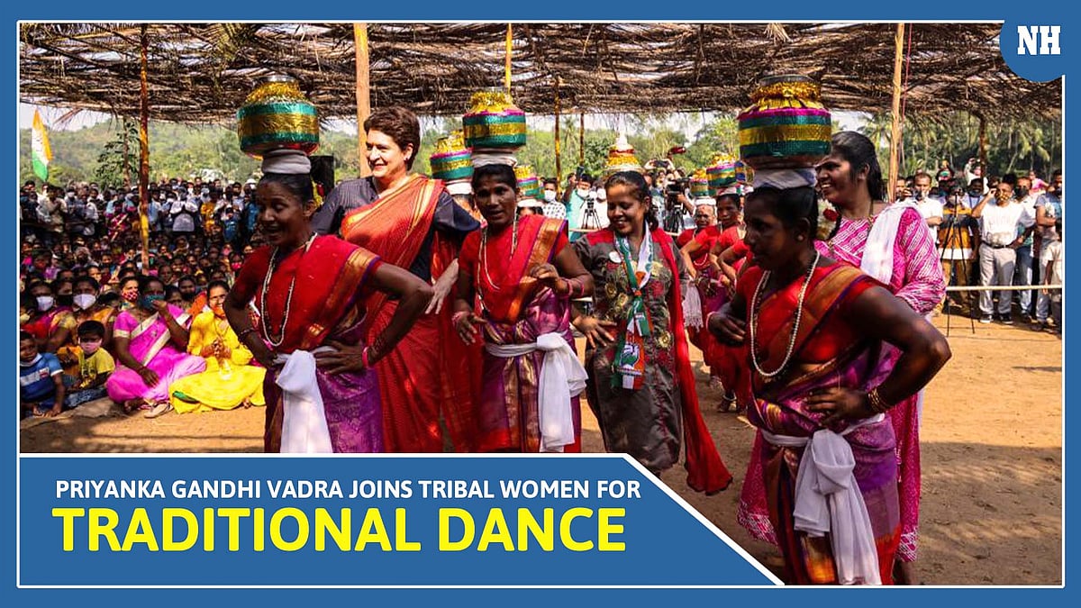 Priyanka Gandhi dancing with tribal women